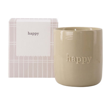 geurkaars keramiek in doosje happy | zand / wit