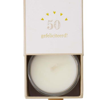 geurkaars glas in doosje 50 gefeliciteerd | white / gold