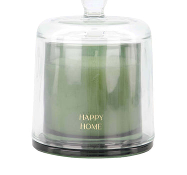 Scented candle in a glass jar with a bell-shaped lid, "Happy Home" | dark green