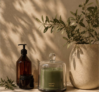 geurkaars glas met stolp happy home | dark green