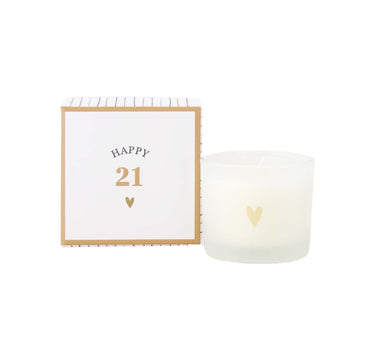 scented candle in a box, "Happy 21" | white / ochre