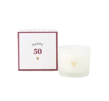 geurkaars in doosje happy 50 | white  / dark red