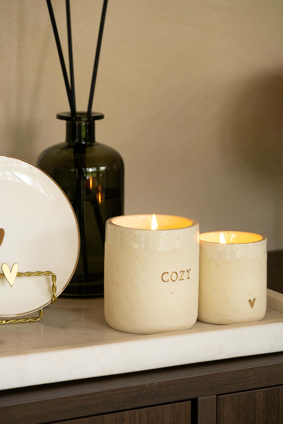 geurkaarsje keramiek mat hartje | white / gold