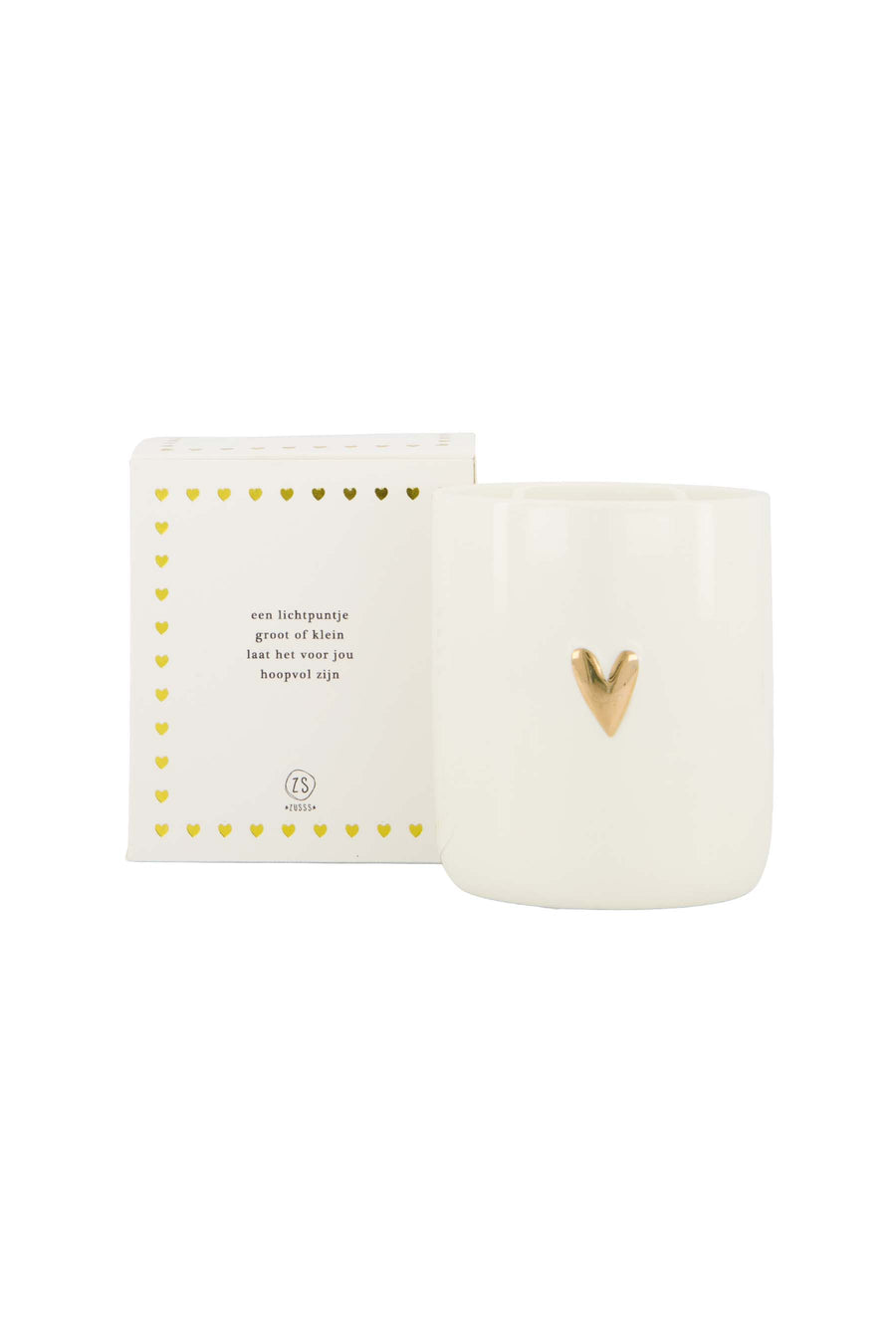 geurkaars keramiek in doosje een lichtpuntje hart wit/goud | white / gold