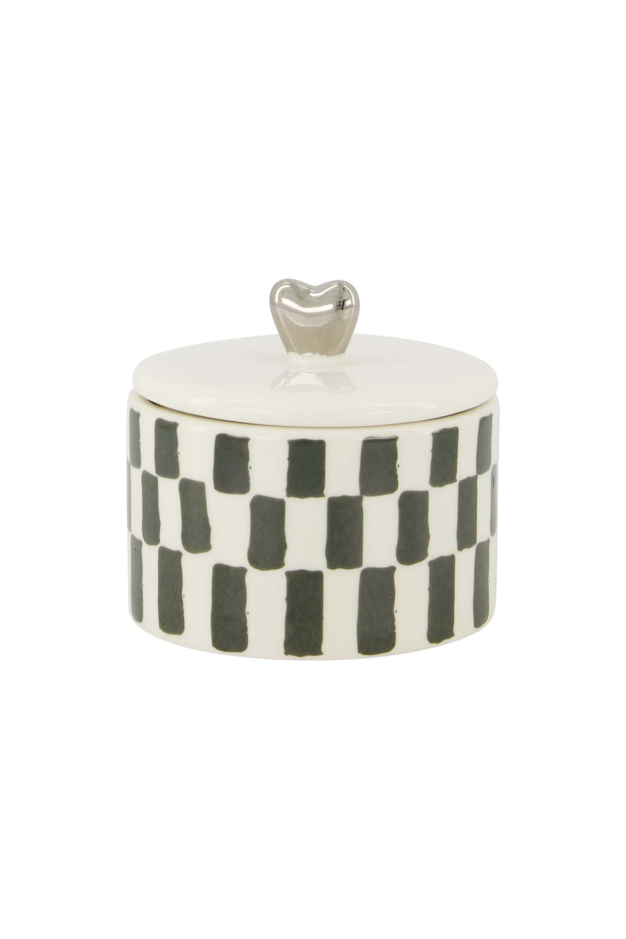 geurkaars keramiek met deksel zilver hartje wit/grijsblauw | wit / grijsblauw