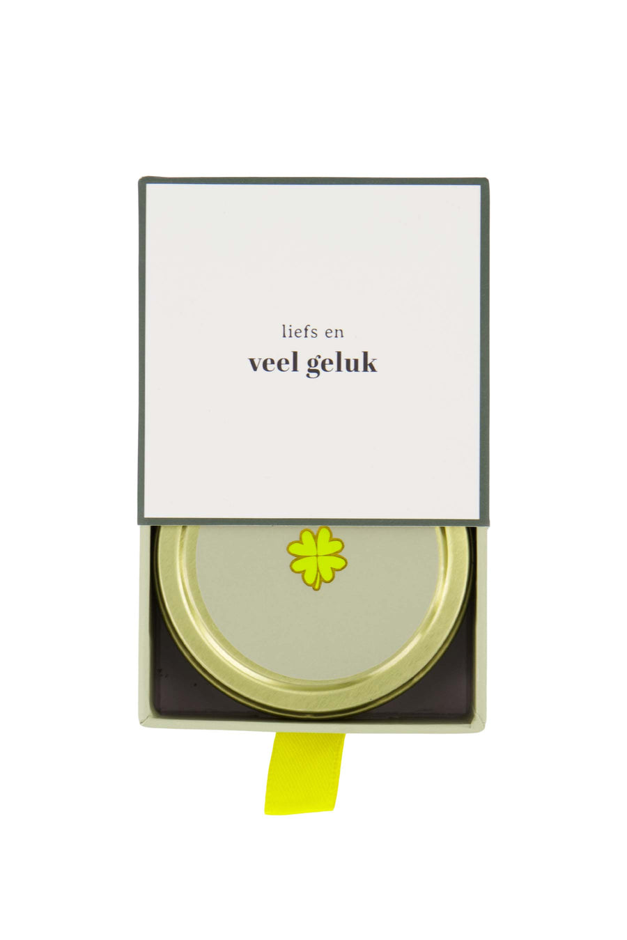 geurkaars tinnen in schuifdoosje veel geluk klavertje wit/groen | wit / groen