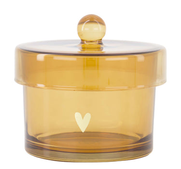 bewaarpot glas met deksel hartje | transparent / gold van Zusss, amberkleurige pot met wit hartje.