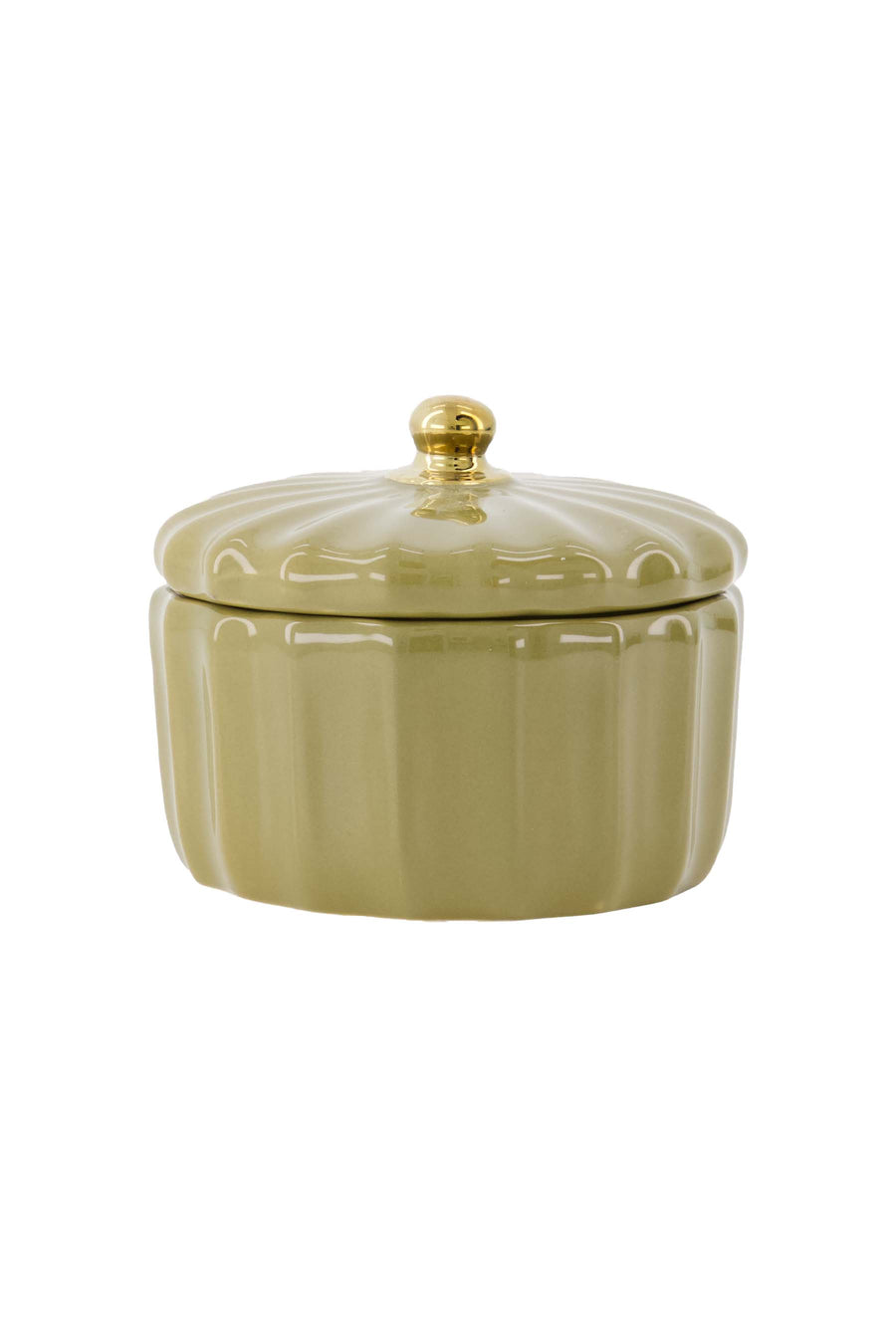 Ceramic Ribbed Storage Jar | Green / Gold
