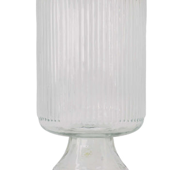 tafelvaas M op voet glas ribbel | transparent / gold van Zusss, transparant glas met ribbelstructuur en gouden rand.