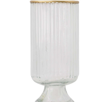 Tischvase S auf Fuß, geriffeltes Glas | transparent / gold von Zusss, geriffeltes Glas mit goldenem Rand.