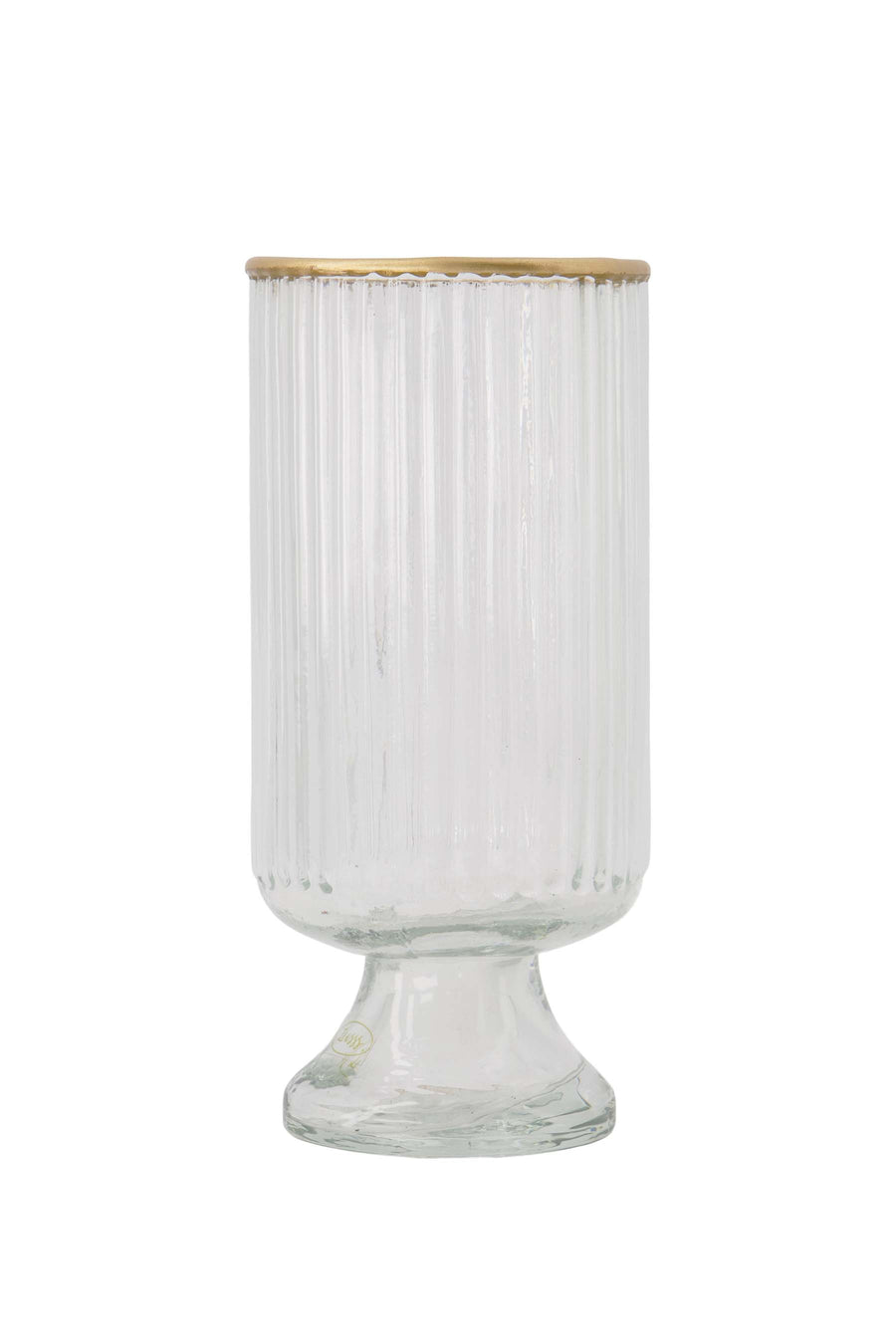 tafelvaas S op voet glas ribbel | transparant / goud