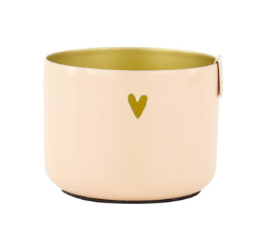Teelichthalter aus Metall in Herzform | rosa/gold