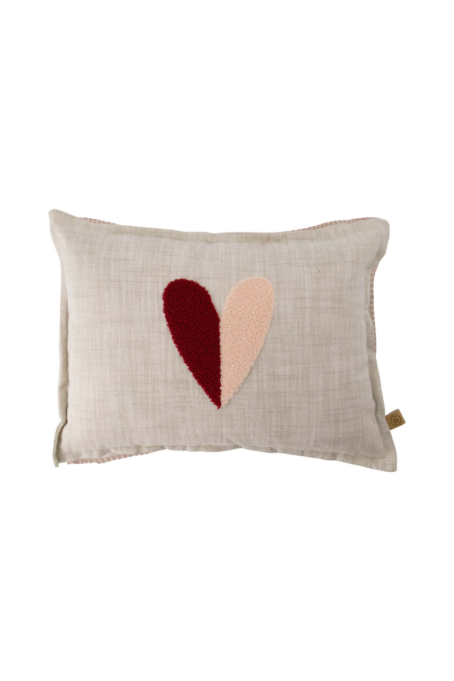 kussen hartje 35x25cm | naturel / roze / rood