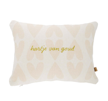 "Heart of Gold" cushion, 35x25 cm, in off-white and gold, for the living room by Zusss