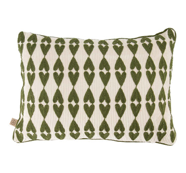 Heart-print pillow, 35x25 cm | off-white / green