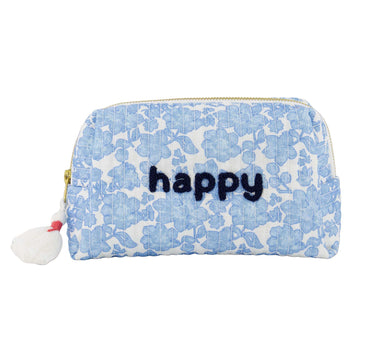 toilettas bloemen happy lichtblauw / wit van Zusss, rechthoekige katoenen tas met gouden ritssluiting