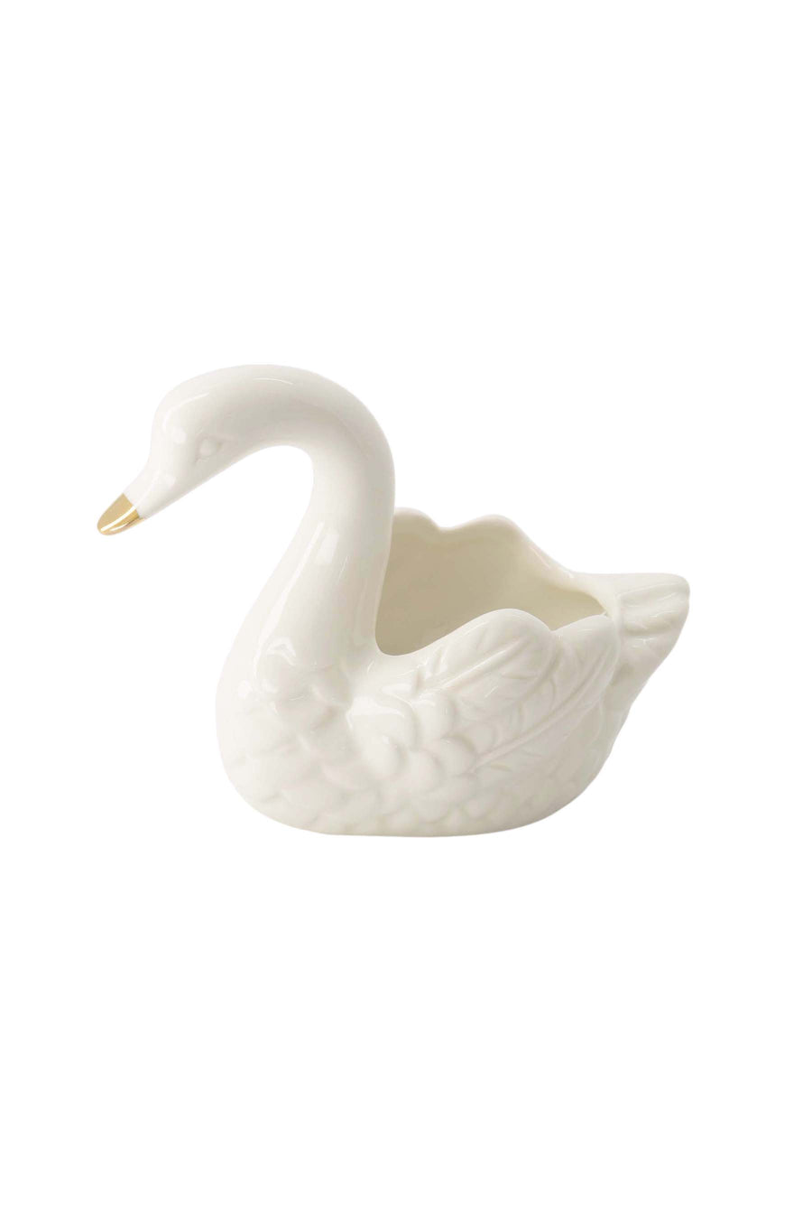 waxinelichthouder keramiek zwaan wit/goud | wit / goud