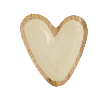 Houten kom hartje S van Zusss in sand met houten rand en beige keramiek binnen.