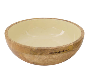 "Lovely Day in Sand" wooden bowl by Zusss, round shape with a wooden rim.