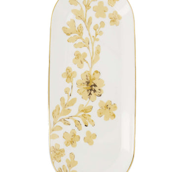 Ovale serveerschaal met bloempatroon in multicolor en gouden rand, van Zusss.