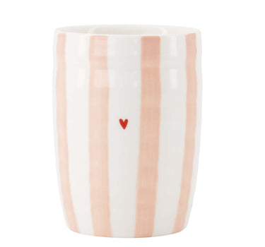 Kaffeetasse mit Streifen und Herz | weiß / rosa / rot