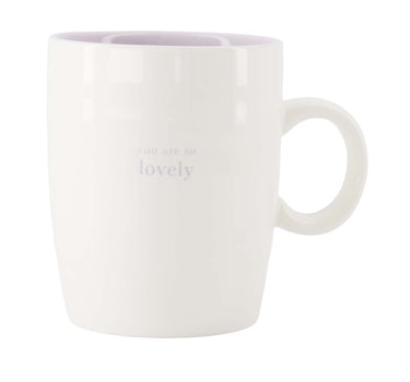 Teetasse „You are so lovely“ | Weiß / Lila / Sand von Zusss, Keramikbecher mit weißer Außenseite und lila Innenseite.