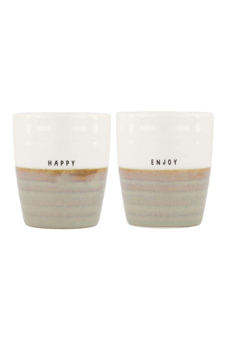 set van 2 koffiemokken enjoy/happy | wit / zand