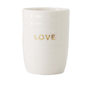 "Love" white/gold coffee mug by Zusss, ceramic mug with gold "LOVE" lettering.