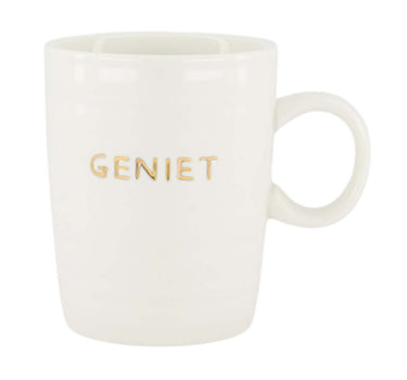 Teetasse „Genieße“ | Weiß / Gold