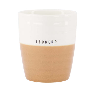 Kaffeetasse „Leukerd“ | Weiß / Camel