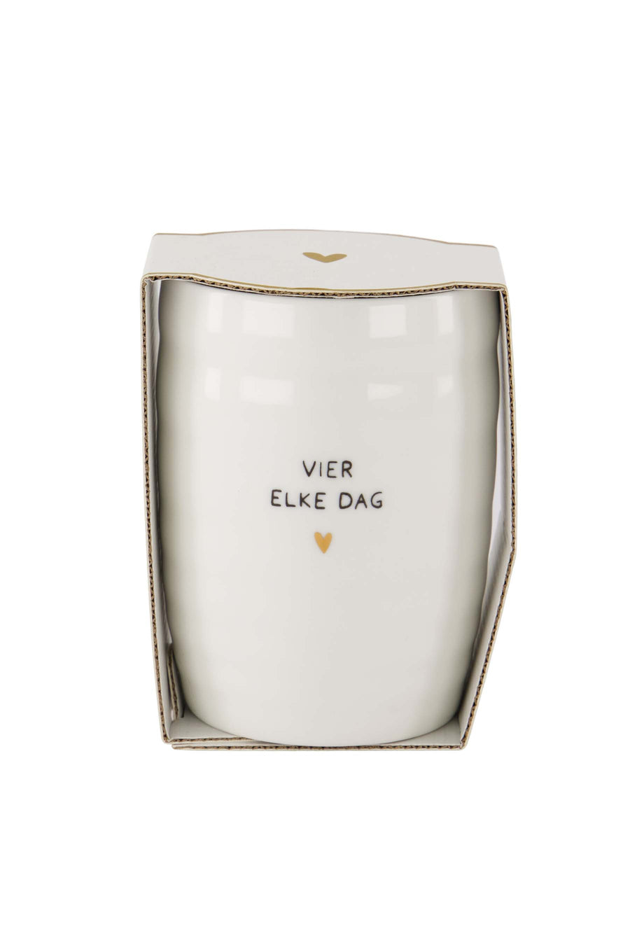 koffiemok vier elke dag | white / black / gold
