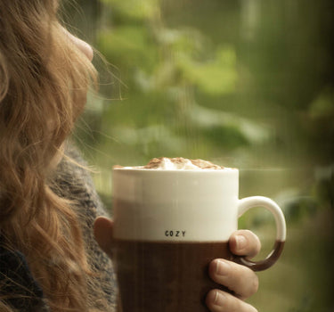 Cozy Teacup | White / Dark Red