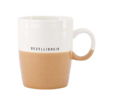 Teetasse „Gemütlichkeit“ | Weiß / Camel