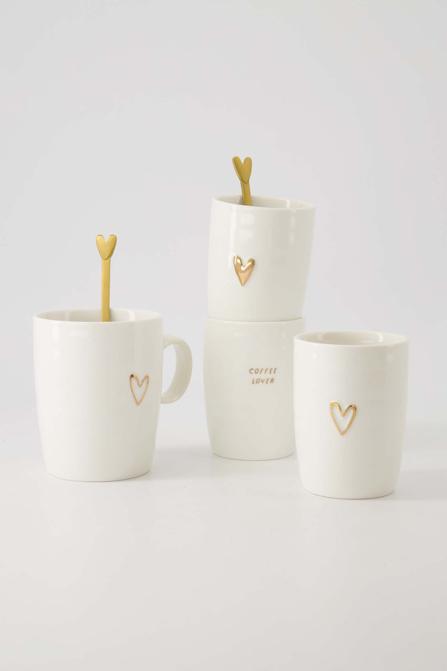 koffiemok open hartje wit/goud | white / gold