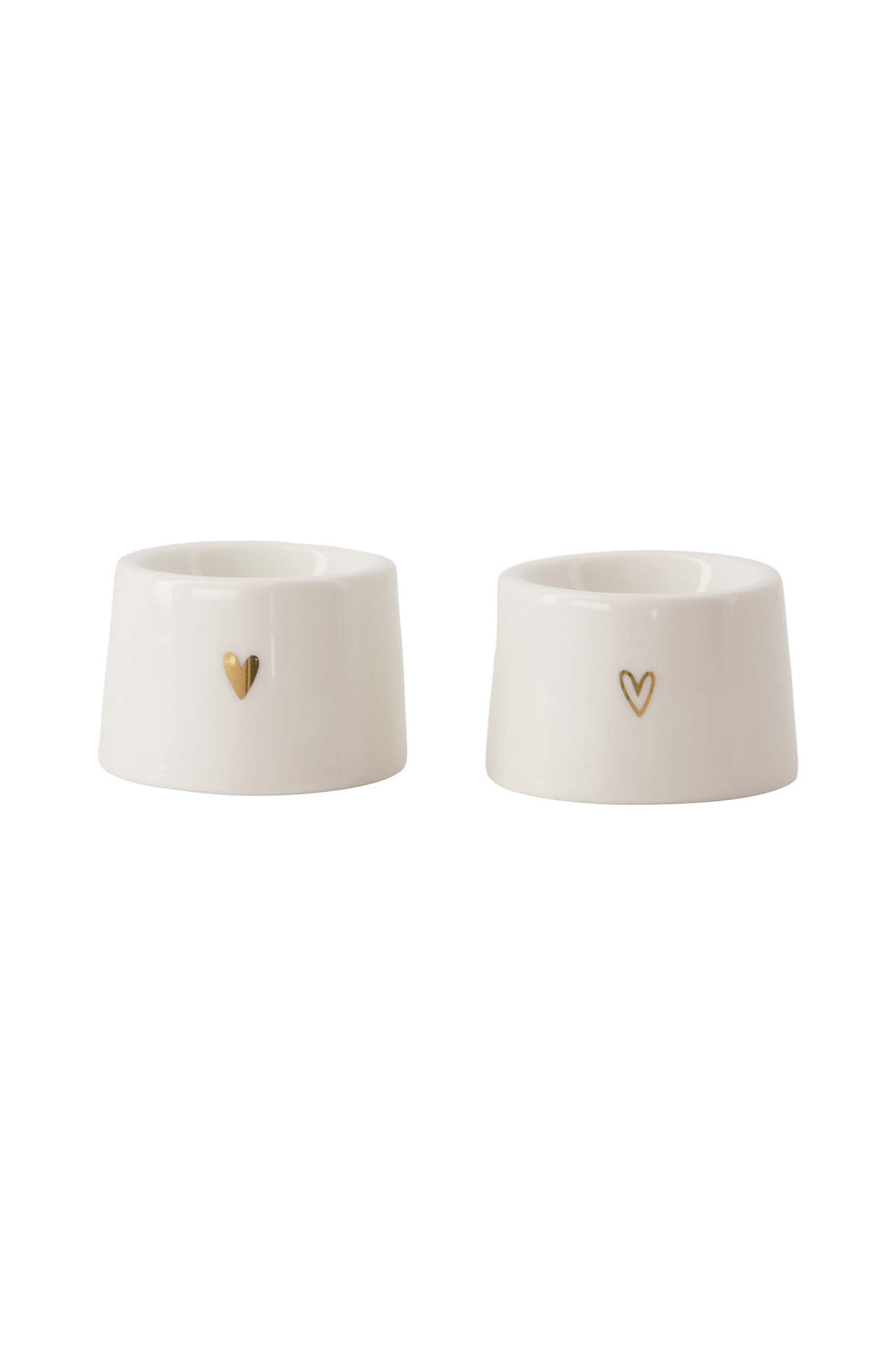 set of 2 ceramic egg cups with heart design | white / gold