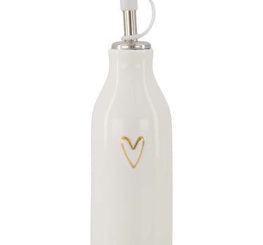 olie/azijn fles keramiek open hartje wit/goud | sand