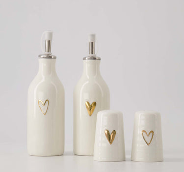 olie/azijn fles keramiek open hartje wit/goud | sand