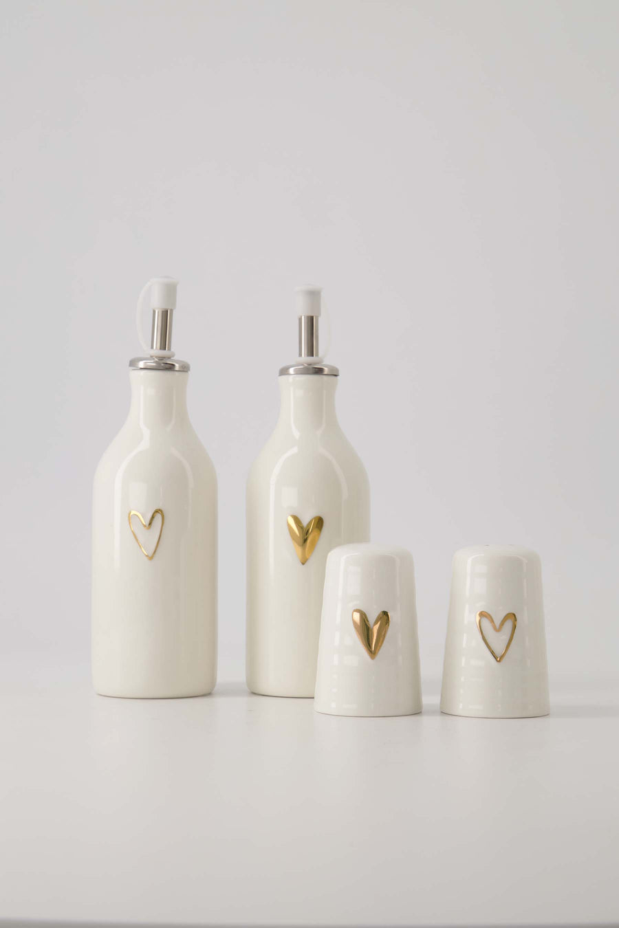 olie/azijn fles keramiek open hartje wit/goud | sand