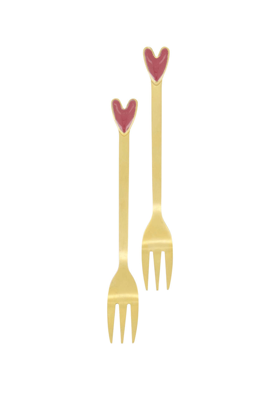 set of 2 heart-shaped forks | gold / red