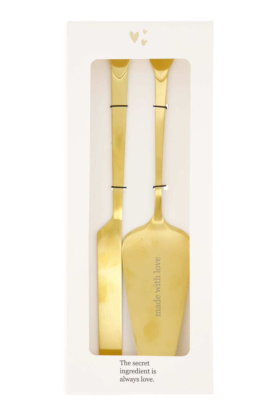 taartschep en taartmes made with love hartje | gold