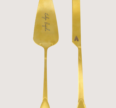 cake server and cake knife heart gold | gold