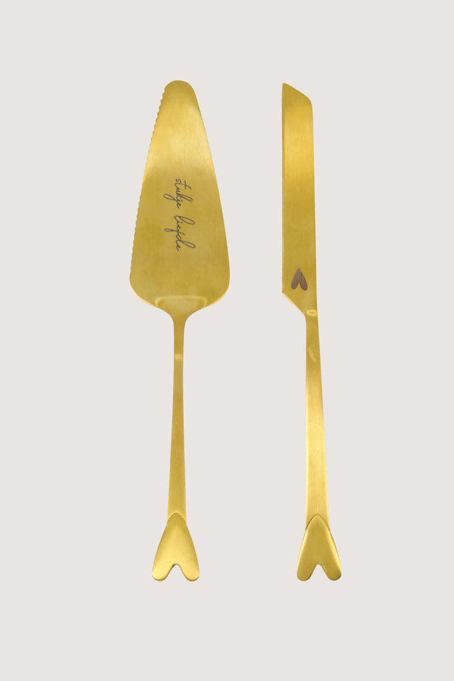 cake server and cake knife heart gold | gold