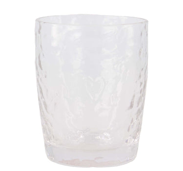 Transparent heart-shaped drinking glass by Zusss, made of clear glass with a ribbed texture.