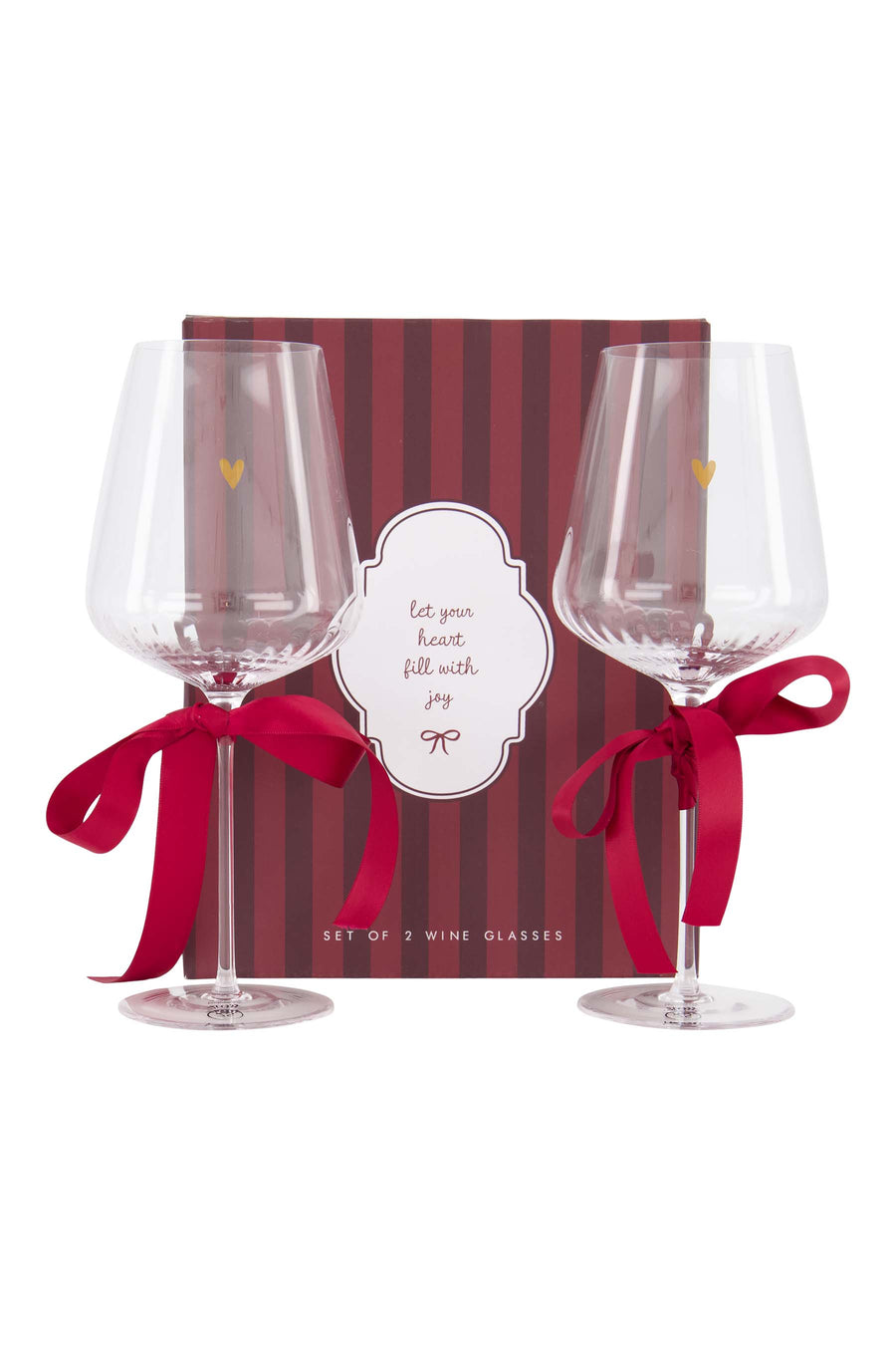 Set van 2 Wijnglazen Hartje in Doosje | red / white / gold