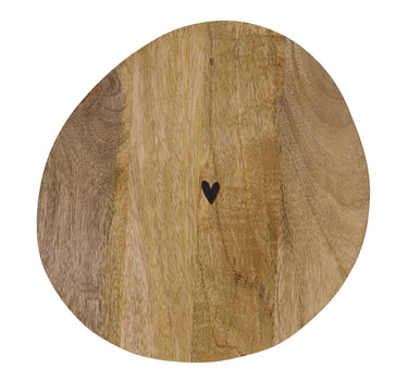 Serveerplank rond hartje naturel van Zusss, houten plank in ronde vorm.