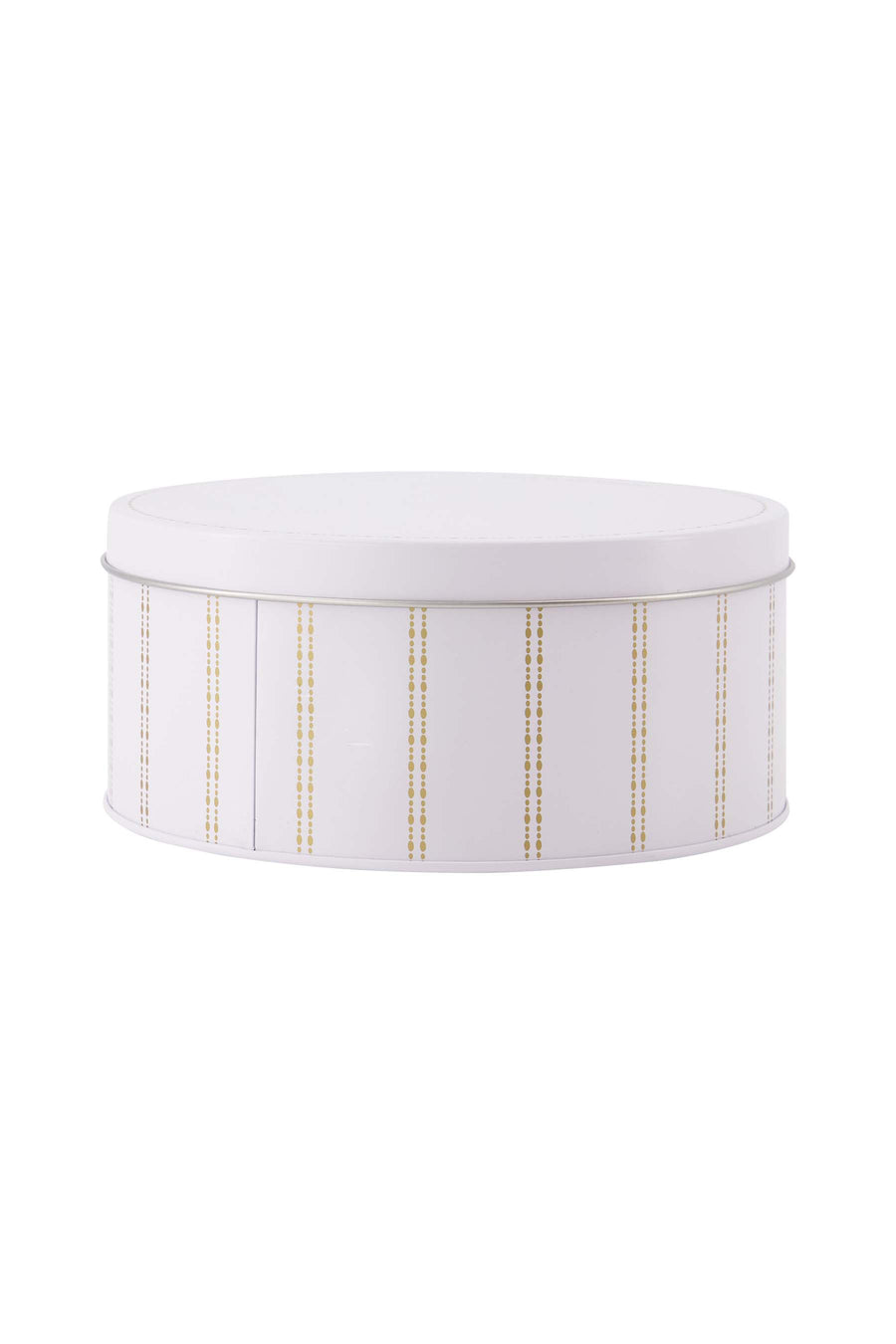 cookie tin stripe heart love is all around | white / ochre