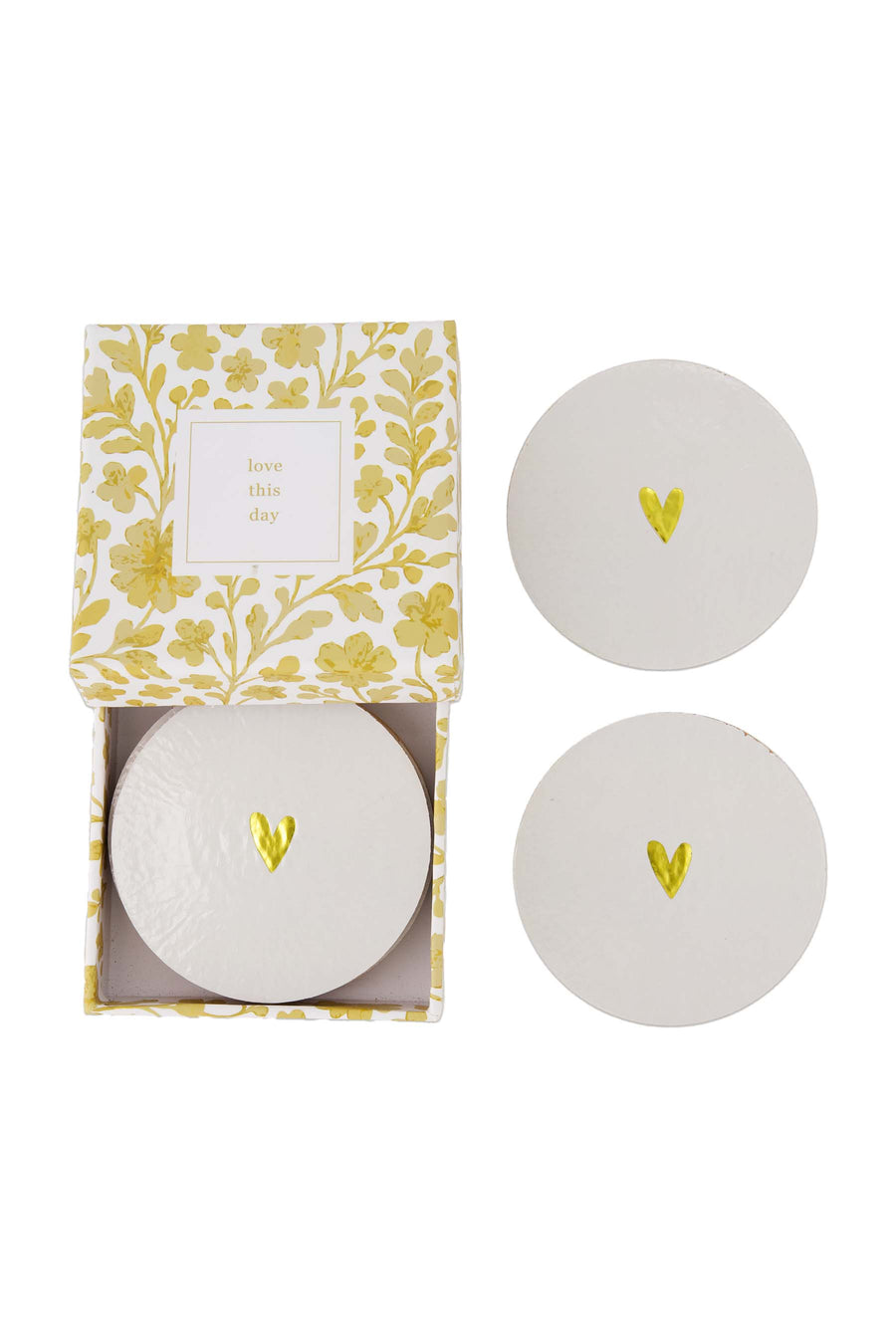 set van 6 onderzetters hartje love this day | white / gold