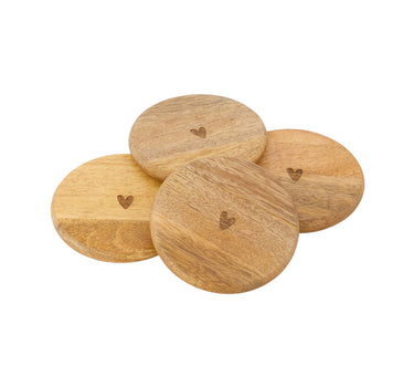 set van 4 onderzetters hout hartje | naturel