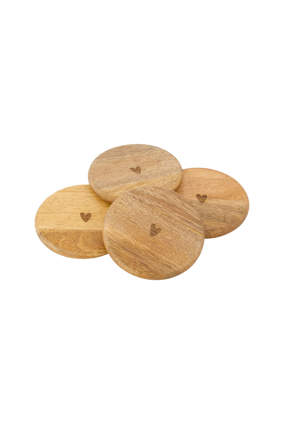 set van 4 onderzetters hout hartje | naturel