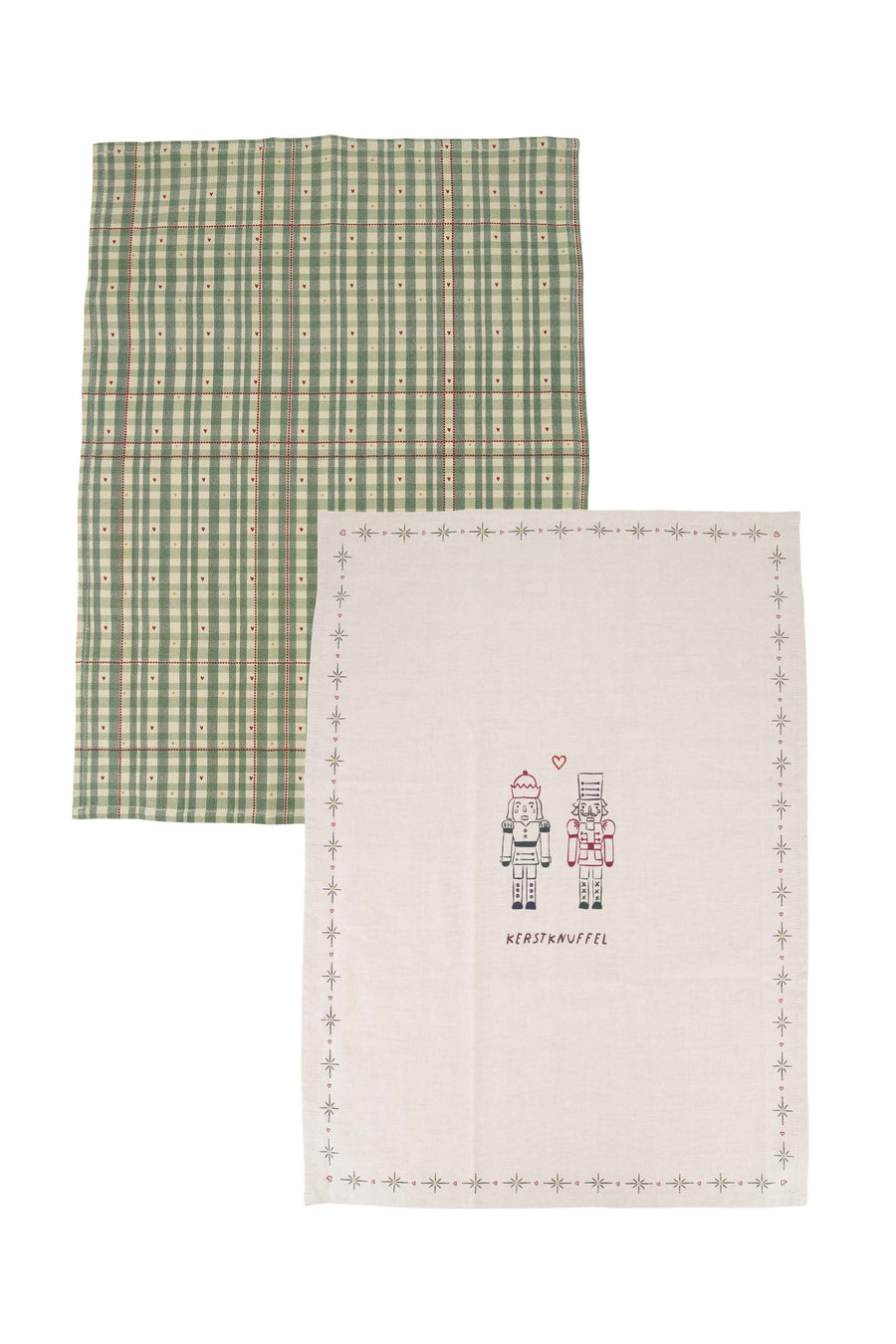 set van 2 theedoeken kerstknuffel wit/donkerblauw/rood | wit / donkerblauw / rood